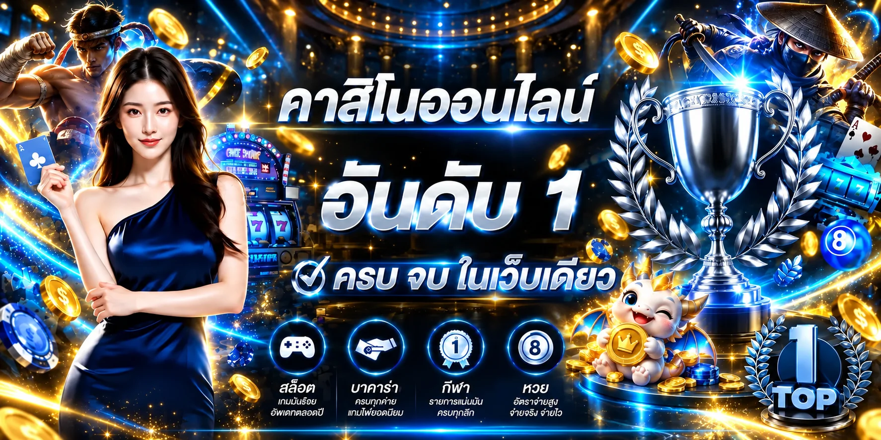 แบนเนอร์คาสิโนออนไลน์ Nicegame888 โทนน้ำเงินทอง